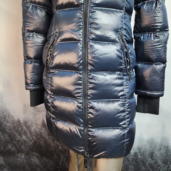 BCBGMaxazria Metallic Sapphire Down Puffer Coat | Women's XS - Picture 5 of 16